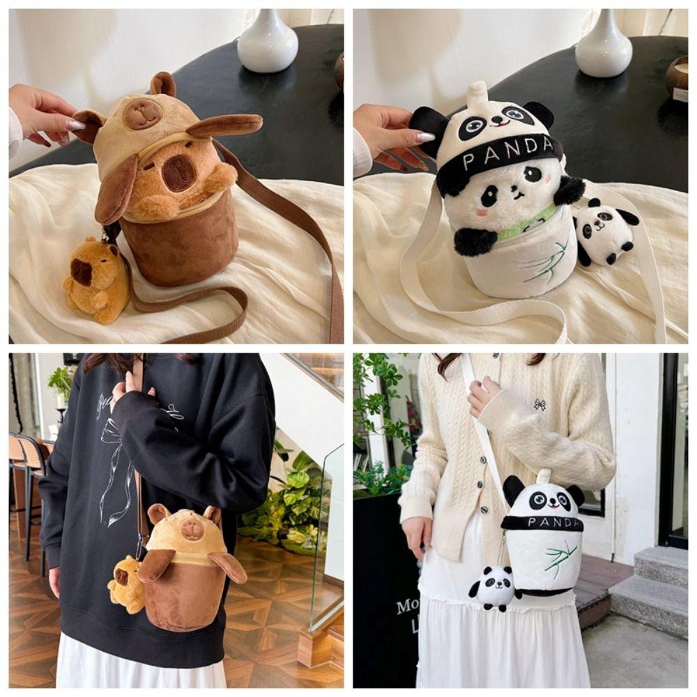 PP Cotton Panda Shoulder Bag Plush Doll Cartoon Animal Pouch Cute Capybara Crossbody Bag  Friends