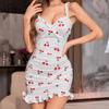 Women's Printed Deep One-Piece Suspender Nightgown Women's Sexy Printed Pleated Hip Hugging Sexy Tight Dress Pajamas