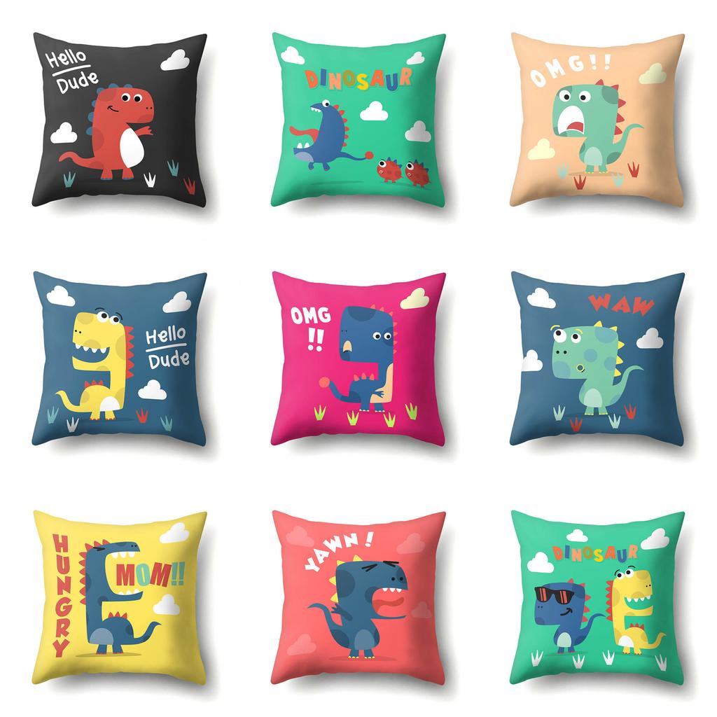 Geometric Dinosaur Pattern Polyester Single-sided Pillowcase Home Sofa Pillowcase Living Room Bedroom Cushion Cover