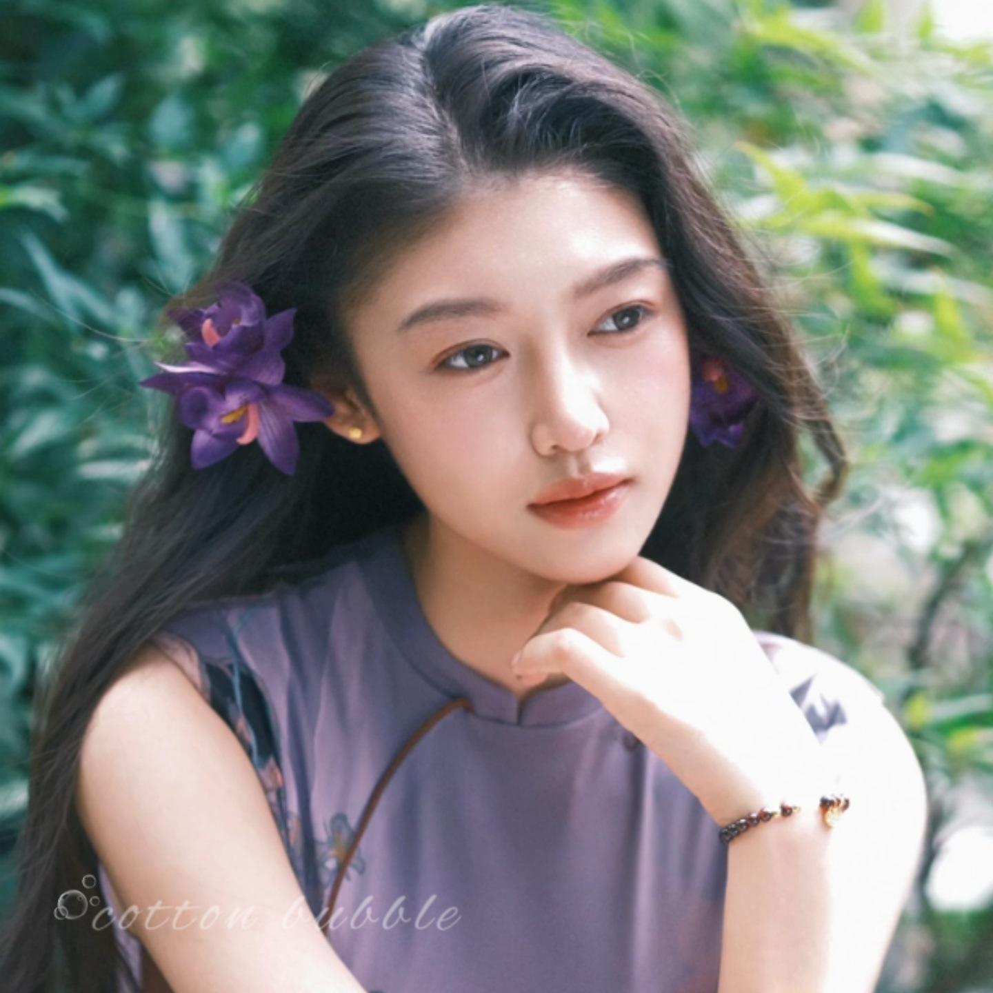 

New Chinese-Style Purple Floral Hairpin: Fairy Seaside Photo Hair Accessory