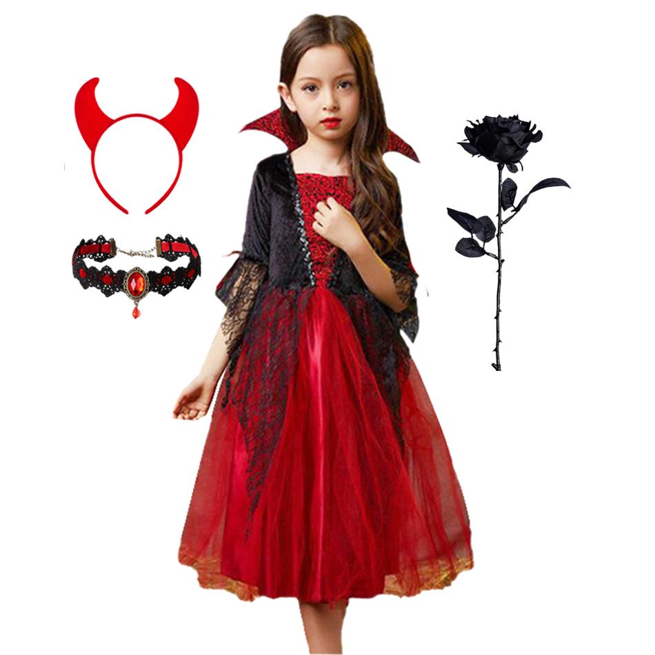 Costume Maillé Mariée Fantôme Filles Halloween Robe Princesse Filles Costume de Spectacle Vêtements de Soirée Noirs 110cm black