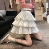 Black and White Check Cake Skirt Women's Elastic Waist A-word Ruffle Edge Pleats Puffy Skirt Sexy Sweet Gothic Preppy Style Spring Summer