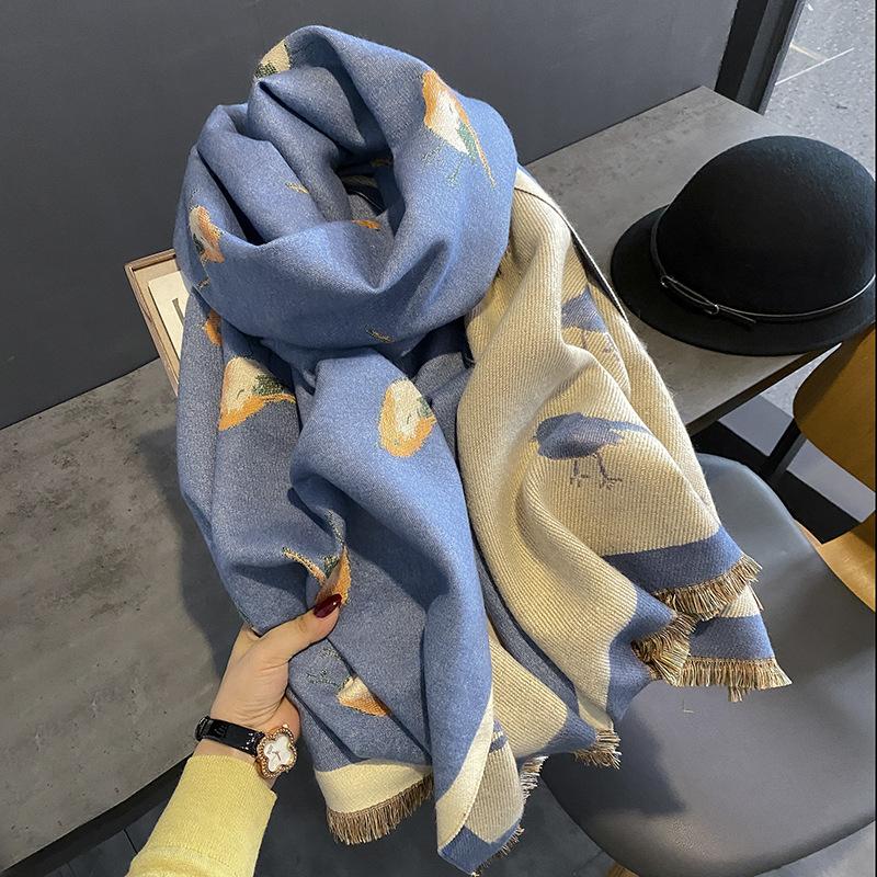 Sciarpe Invernali da Donna Pashmina in Cashmere Sciarpe e Coperture Bufandas Stampa Uccelli Calde Spesse Sciarpe Coperta per Donna Nuove