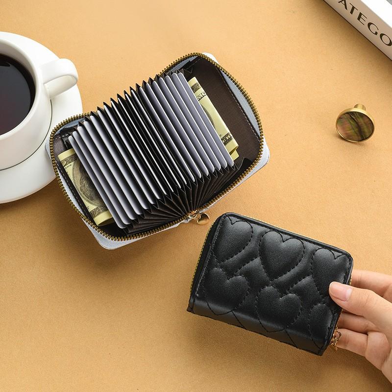 Slim PU Leather Card Holder Women Men Minimalist Ins Style Multi-Slot Wallet With Zipper Anti-Magnetic Protection