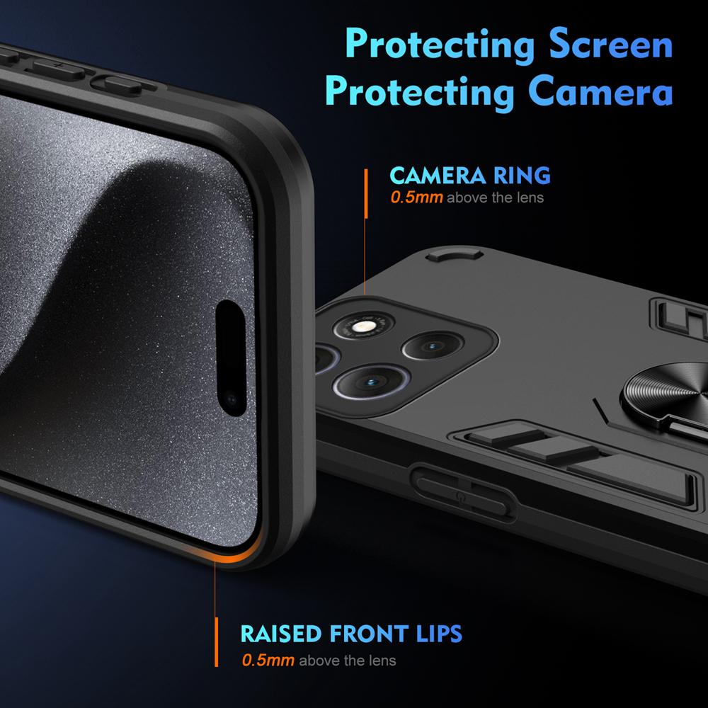 KEYSION Shockproof Case for Motorola MOTO G86 5G Soft Silicone+PC Camera Protection Metal Ring Stand Phone Cover for MOTO G56 5G