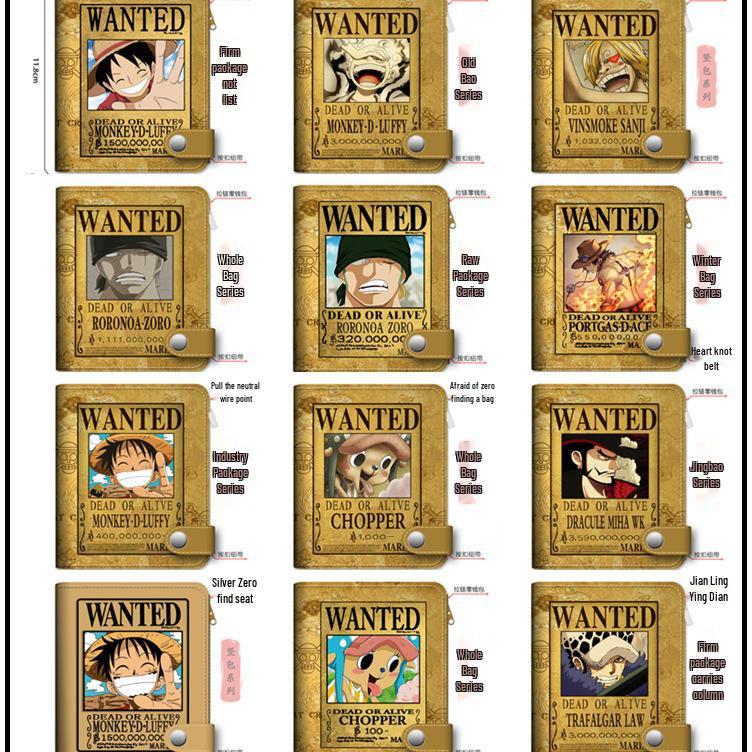Portmonetka na monety i etui na karty zapinane na zamek błyskawiczny z motywem One Piece