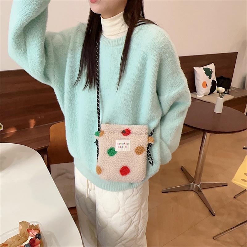 Neue Plüsch-Punkt-Umhängetaschen für Frauen Niedliche rosa Schultertasche Handtasche Geldbörsen Tragbare Handytasche CLE