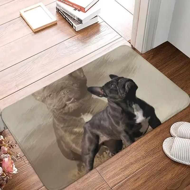 1pc French Bulldog Cute Dog Floor Printed Mat, Non-slip Mat, Machine Washable Polyester Fabric, Suitable for Bedroom Living Room