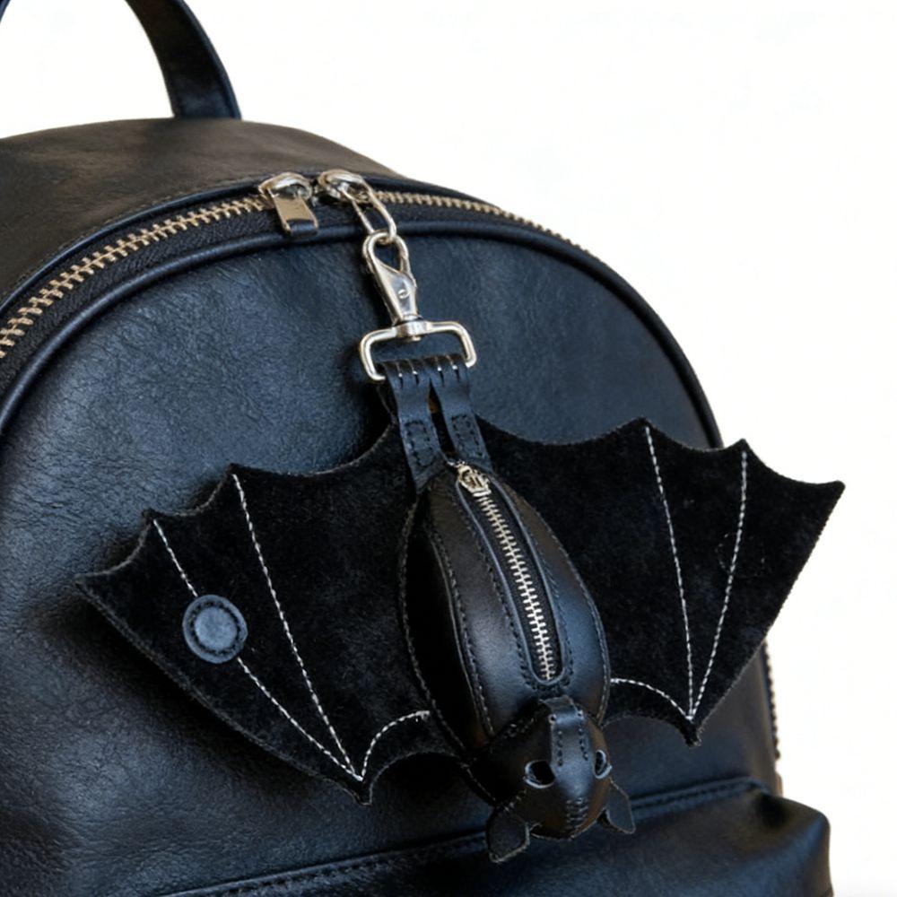 Zipper Halloween Bat Pendant Coin Purse Leather Bat Keychain  Backpack Accessory