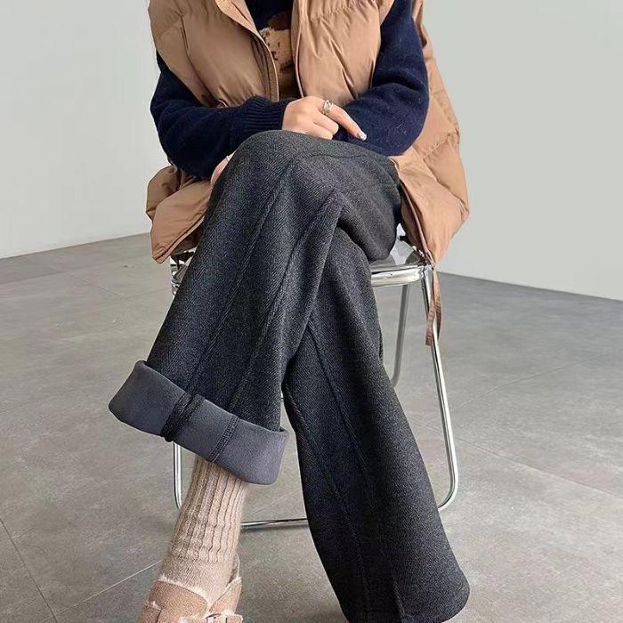 

Women s Wool Plaid Wide-Leg Split Pants - 2025 Autumn/Winter Fashion L (90-100 lbs)