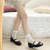Spring and Summer New Cross with Bow Shell Decoration Square Head Mary Jane Heels Fashionable Versatile Single Shoes