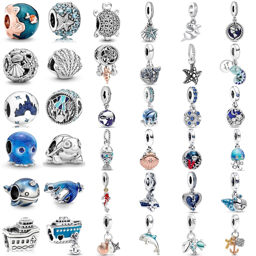 New Copper Charm Fit Original Bracelet Accessories Women Jewelry Blue Ocean Series Cruise Ship Octopus Sea Shell