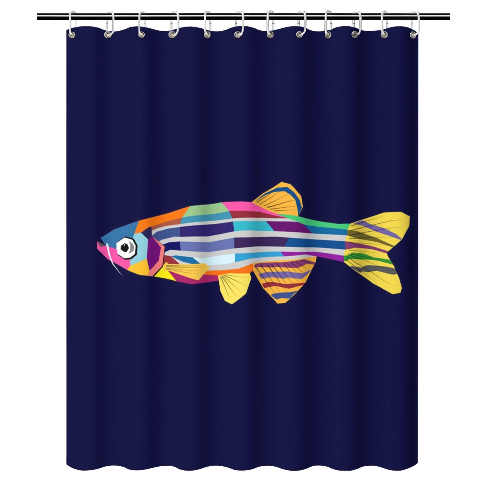 

Colorful Fish Shower Curtain – Navy Blue Background, Abstract Stripe Design, Easy-Clean Polyester, Includes Hooks 90x180cm35x71in