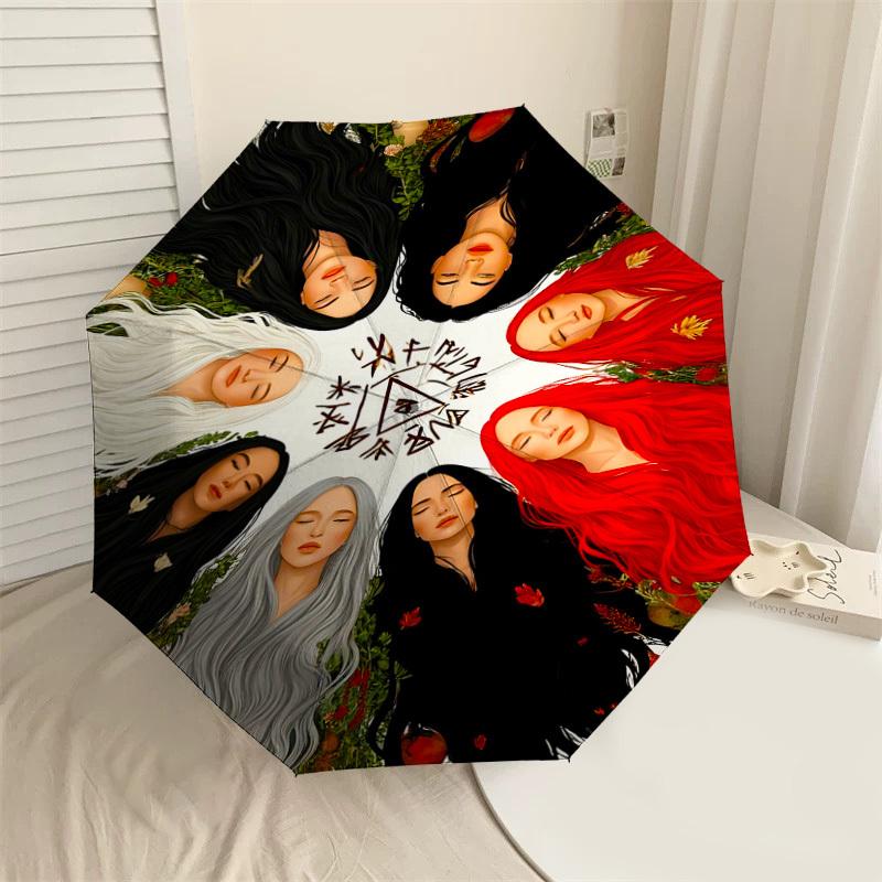 

1pc Wicca Circle Automatic Open/Close Umbrella with Windproof, 8-Rib Sturdy Canopy, Durable Ribs, Fashionable Design1235A