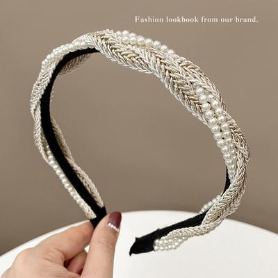 Französische Perle Geflochtene Lünette Haarband Elegant Damen Einfarbig Plissiertes Stirnband Modischer Mädchen Haarreif Haarschmuck