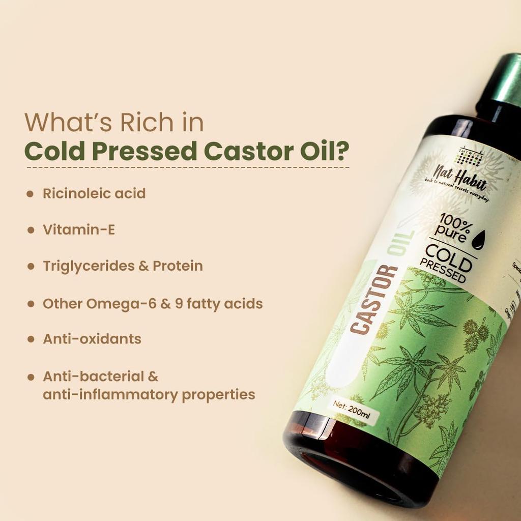 Nat Habit Cold Pressed Castor Oil Pure Natural Oil For Skin And Hair Care Moisturizing Nourishing Massage Oil 200 ml