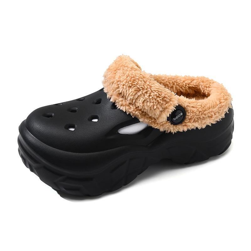 

Hole shoes women s autumn and winter velvet thickened warm cotton mop, heightened thick sole non-slip EVA wear-resistant outer bag head cotton shoes 39-40 чёрный