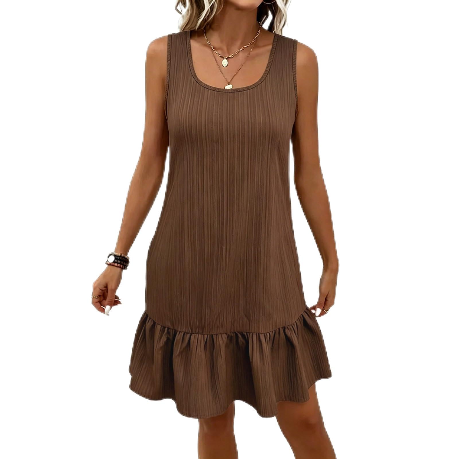 Sleeveless A-Line Dress for Women Casual Loose Fit Ruffle Hem Summer Dress Lightweight Comfortable Fabric S