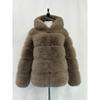 Womens Faux Fur Hooded Coat Winter Warm Casual Streetwear Jacket With Patchwork Design