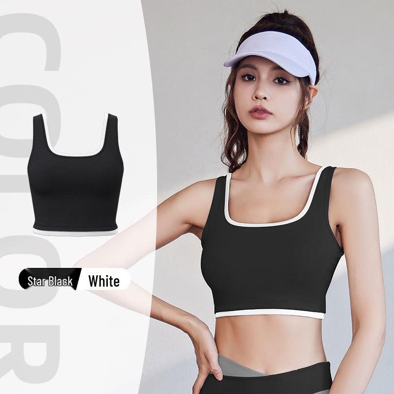Women's High-Support Shockproof Color Block Sports Bra - Bust-Enhancing, Side-Slimming, Ideal for Yoga & Outdoor Activities