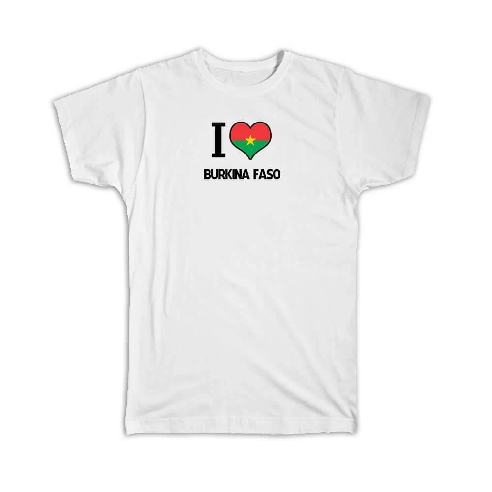 Gift T-Shirt : I Love Burkina Faso Flag Heart Country Crest Burkinan Expat M