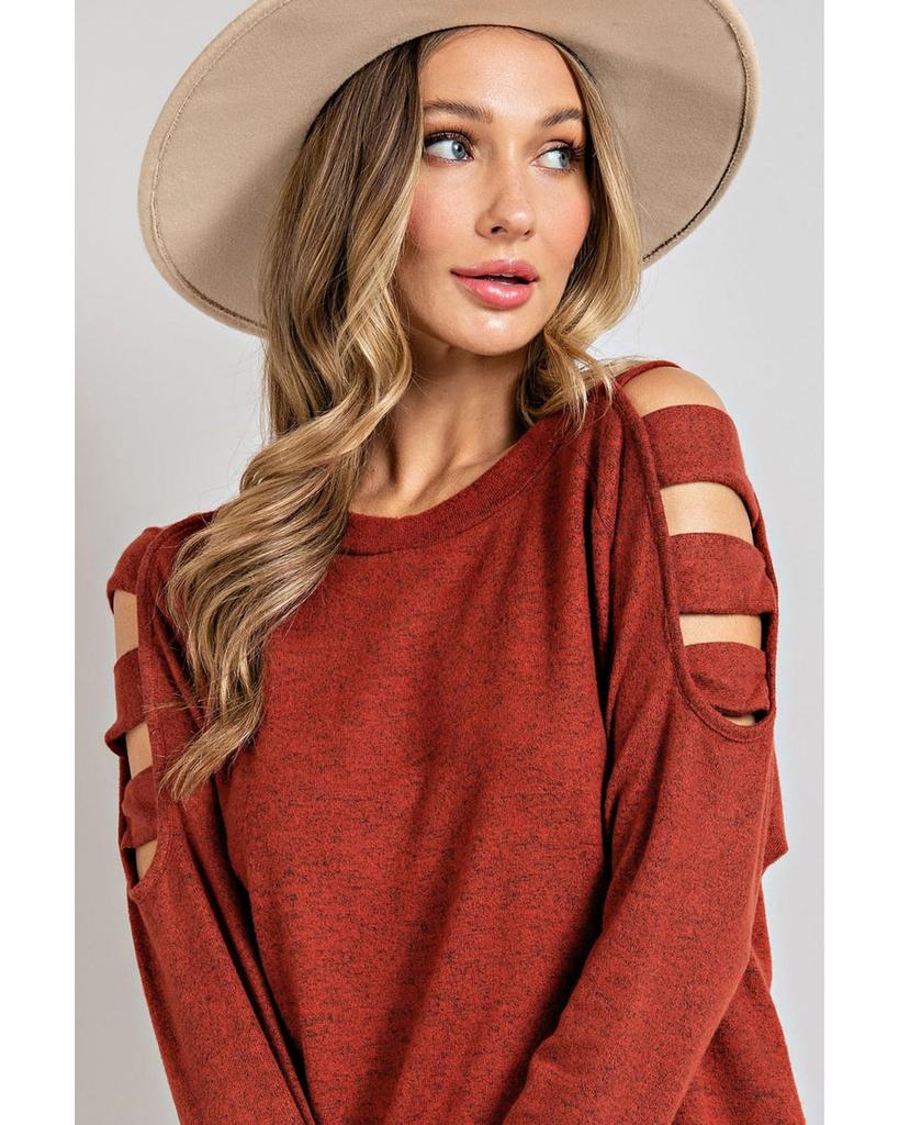 Azura Exchange Orange Cutout Cold Shoulder Long Sleeve Top