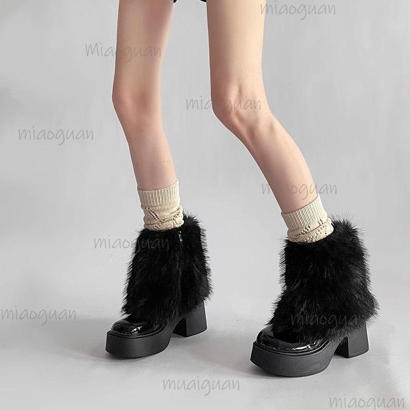 Fashion Fashion Thick Bottom Fur Pants Short Boots Women's Autumn Winter Ankle Boots Bottes Femmes Black Beige Botines De Mujer Size 35