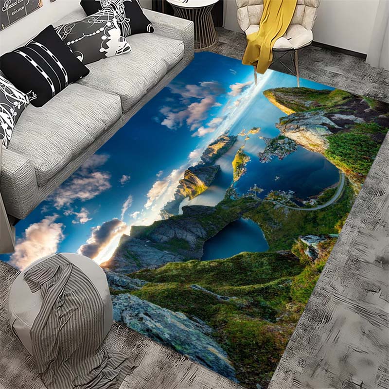 Tropical Beach Seychelles Area Rug, Paradise Coastline Non-Slip Carpet for Bedroom Home Decor