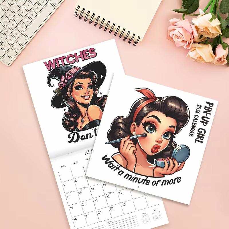 2026 Wall Calendar Enthusiastic Fuuny Pin-up Girl 12month Schedule Organizer Daily Weekly Agenda Planner Home Office Decor