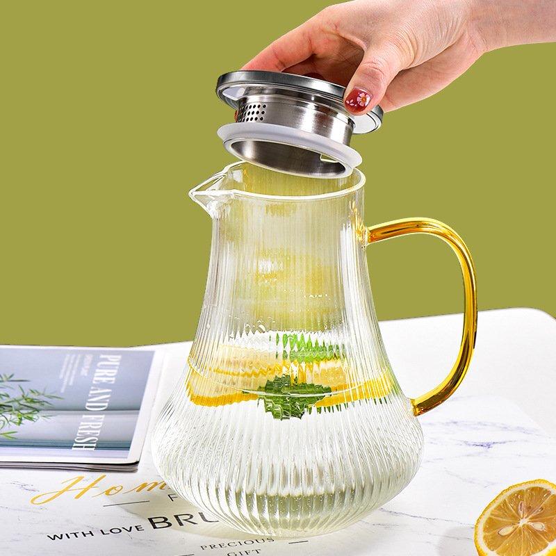 ZISIZ Creative Glass Vertical Stripe Kettle and Cup Set