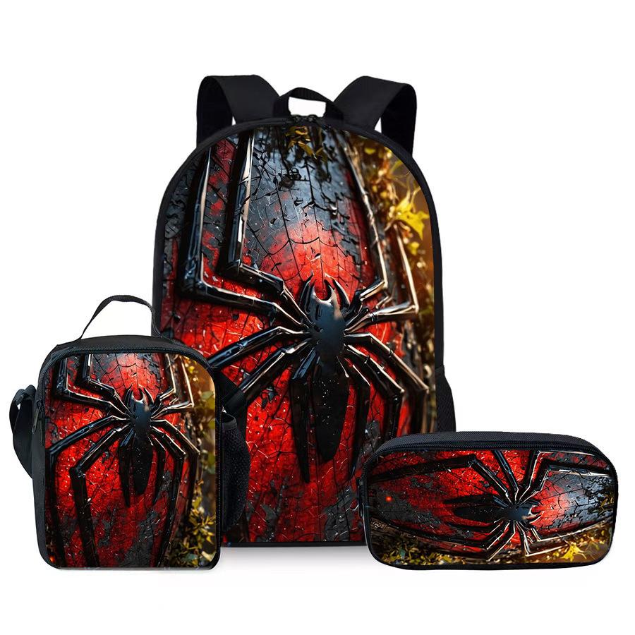Spider Pencil Case Student Picnic Bag Cartoon Hero No Return Printed Schoolbag Convenient And Large-Capacity Three-Piece Set
