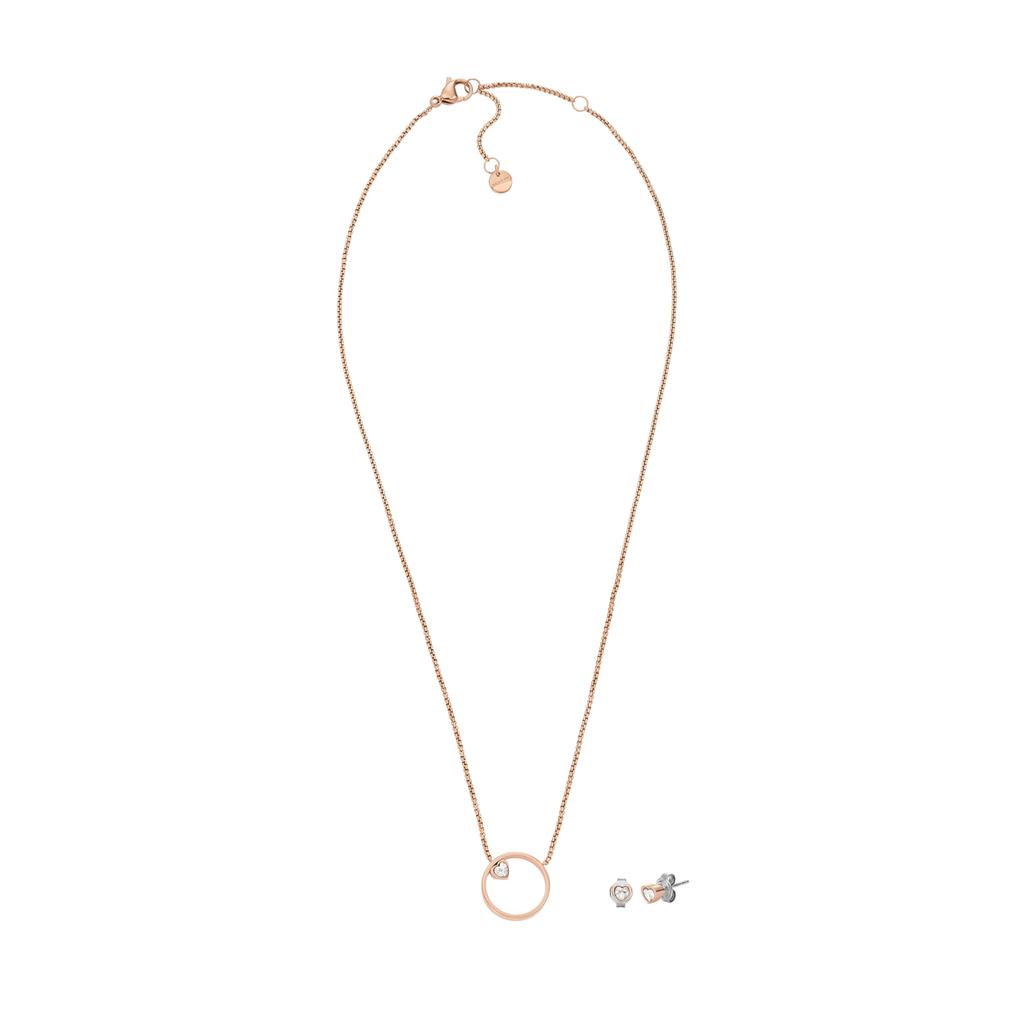 Skagen Women's KARIANA Rose-Tone Stainless Steel Combo Necklace and Earring Set, SKJB1018SET