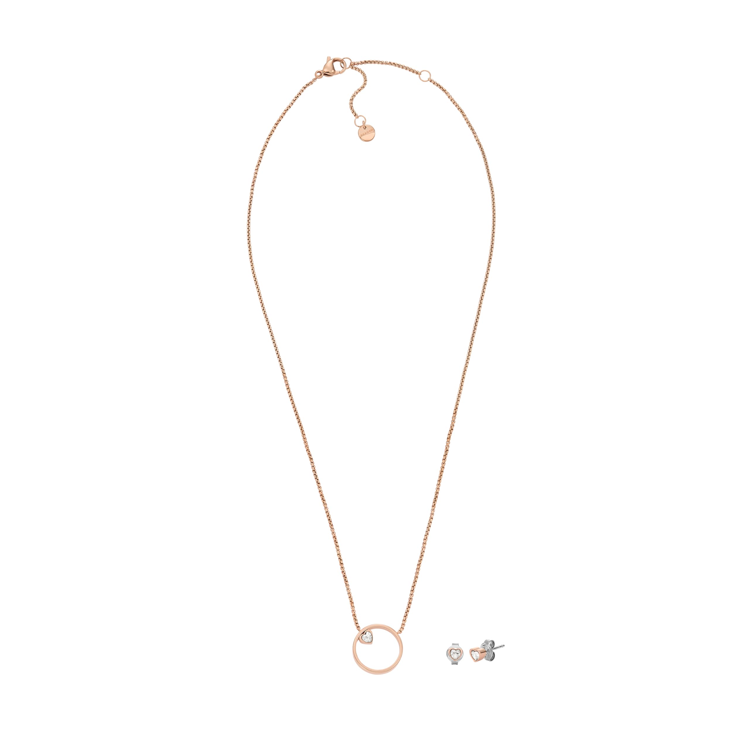 

Skagen Women s KARIANA Rose-Tone Stainless Steel Combo Necklace and Earring Set, SKJB1018SET