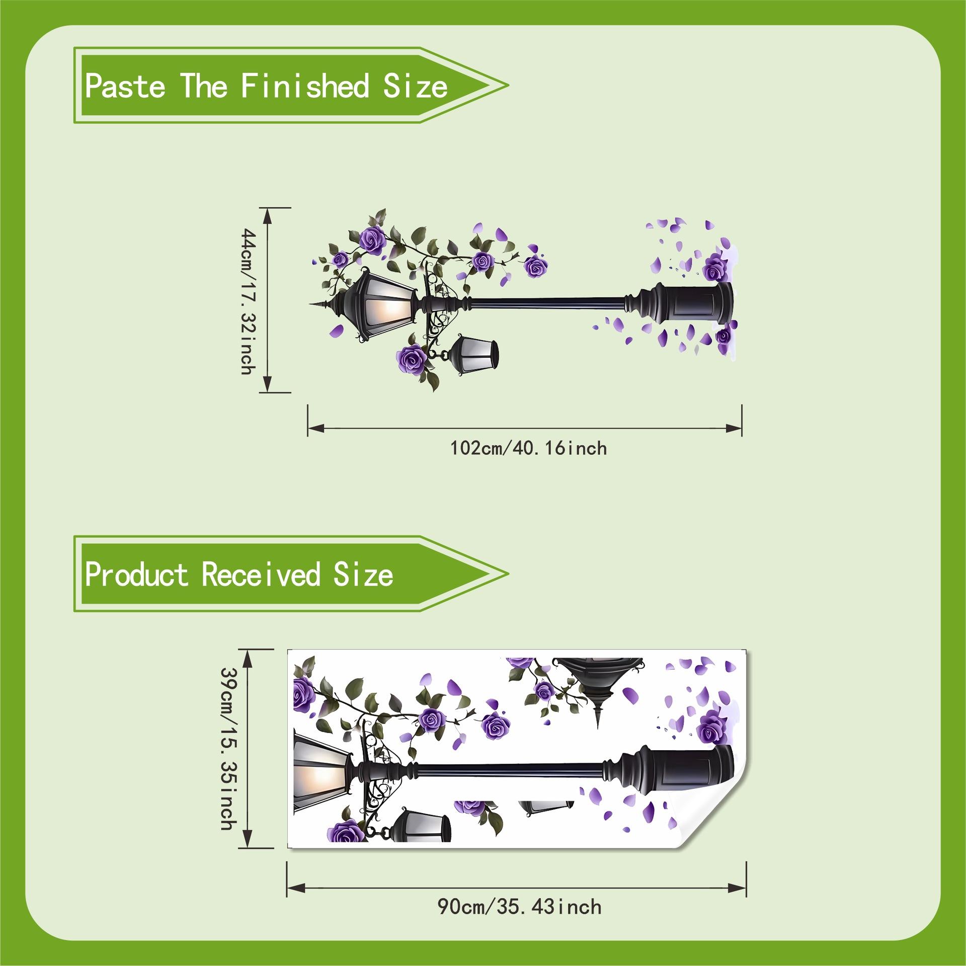 

Purple Rose Street Lamp Wall Sticker Vintage Floral Living Room Self Adhesive Decor 39x90cm