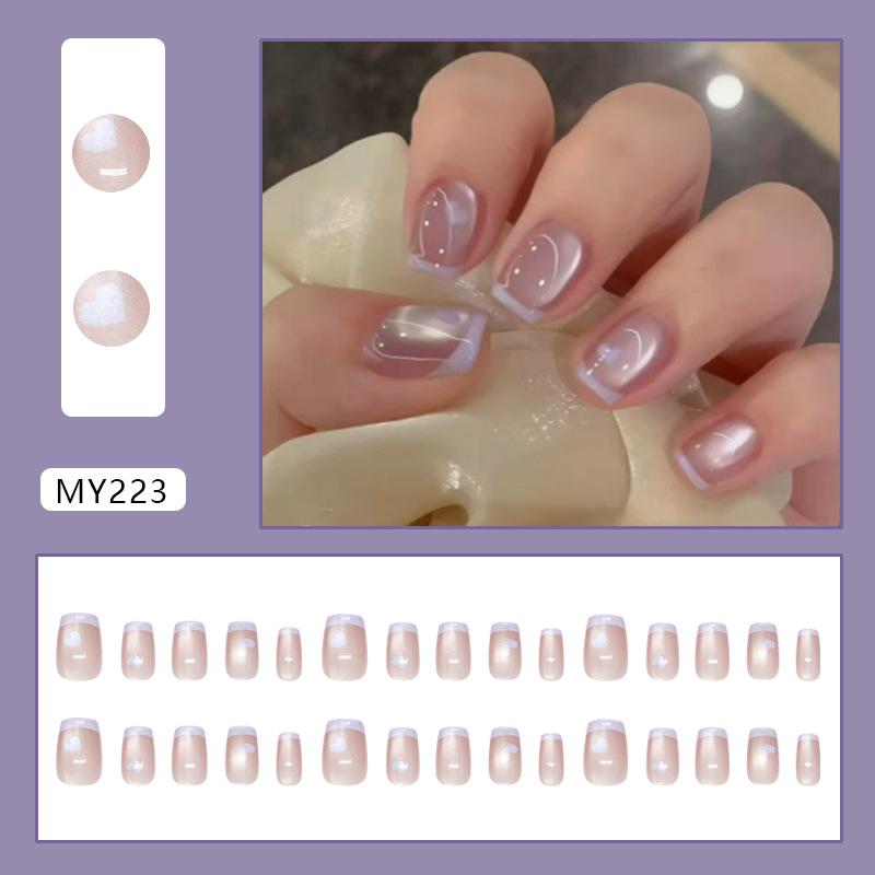 Süße Milch Taro Französische Liebe Katzenauge Temperament Sanftes Mädchen Europäischer und Amerikanischer Ins-Stil Abnehmbare Maniküre 30 Stück