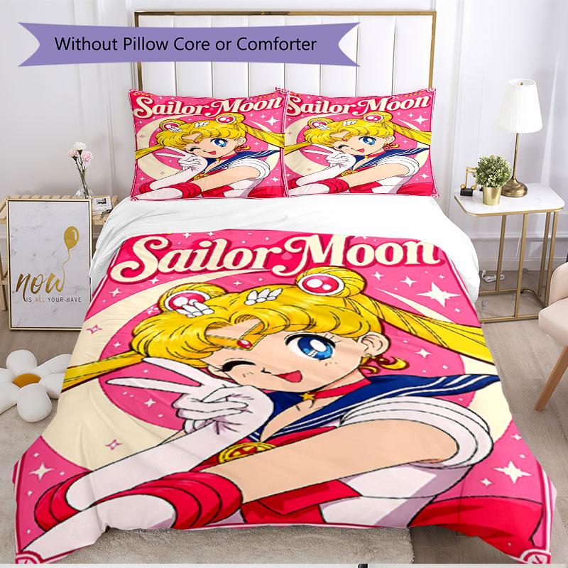 3pcs Duvet Cover Set (1*Duvet Cover + 2*Pillowcase, Without Core), Sailor Moon Print Soft All‑Season Bedding Set, Home Bedroom Decor Gift