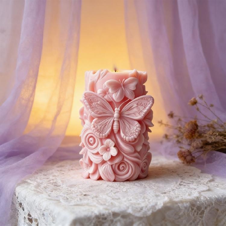 Flower Butterfly Carving Cylinder Silicone Molds For Handmade Candle Soap Chocolate Home Decoration Making Resin Casting