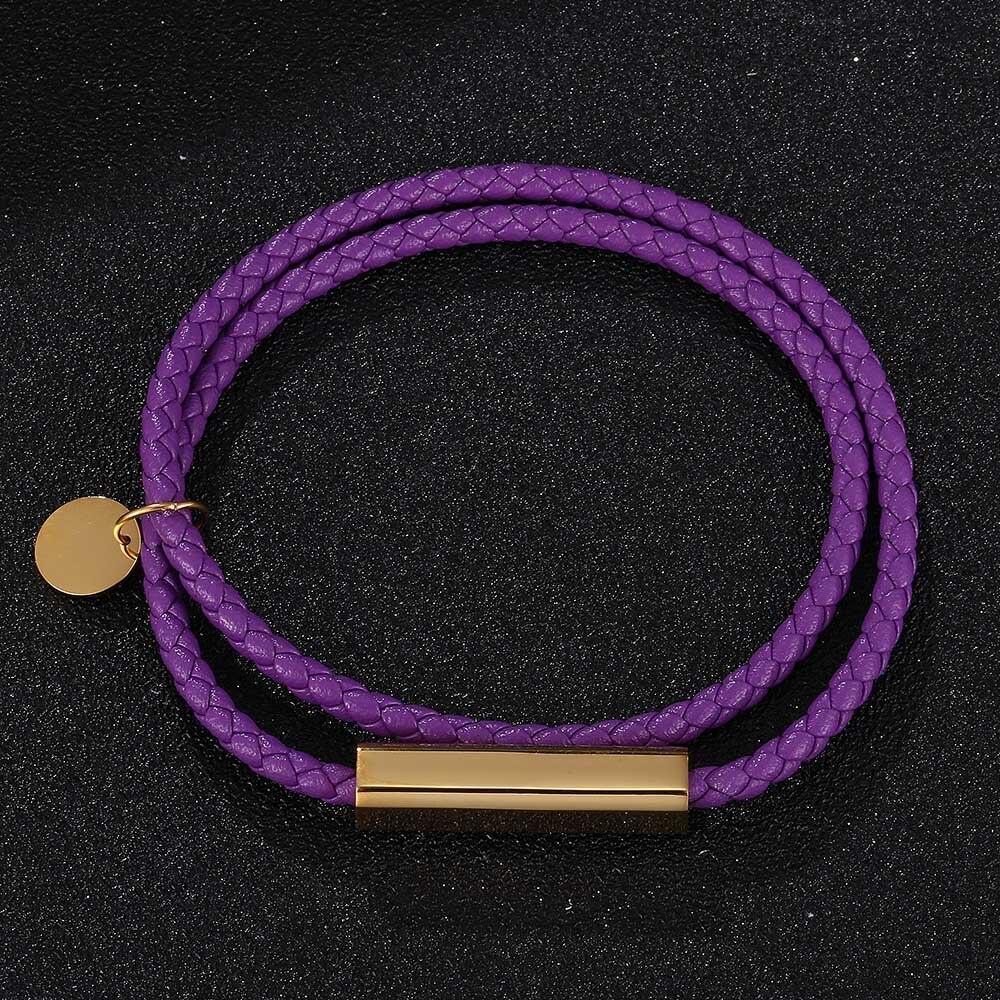 Fashion Purple Braided Leather Bracelet Men Bracelet Women Jewelry Multilayer Leather Clasps Charm Bracelet