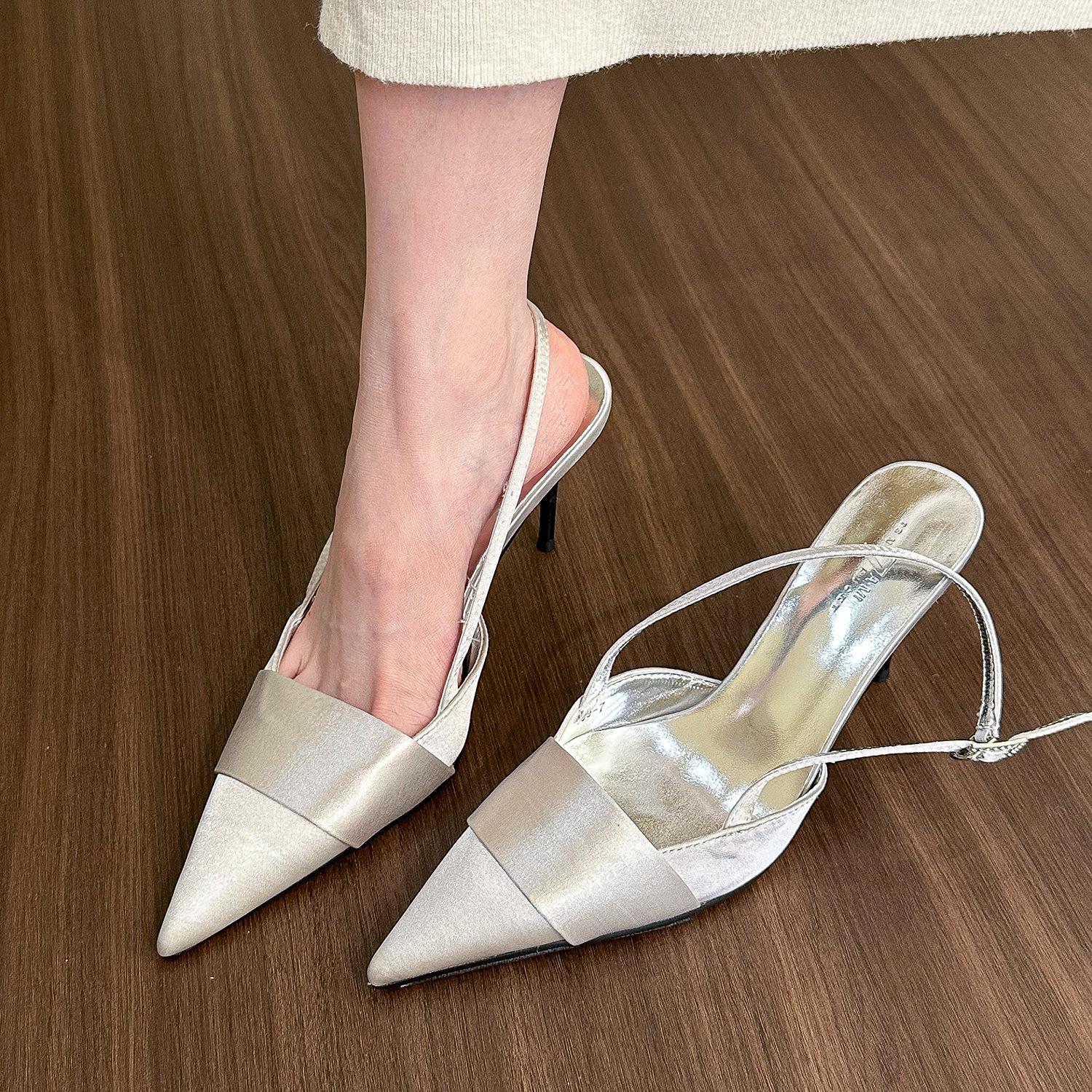 

Cold and high-end sense! Pointed silver satin sandals women s bag head rear empty stiletto high heels 2024 35 серебряный