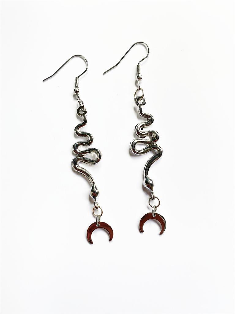 Gothic Gold Color Spirit Snake Crescent Moon Pendant Dangle Earrings for Women Hallowmas Party Witch Jewelry Accessories Gifts