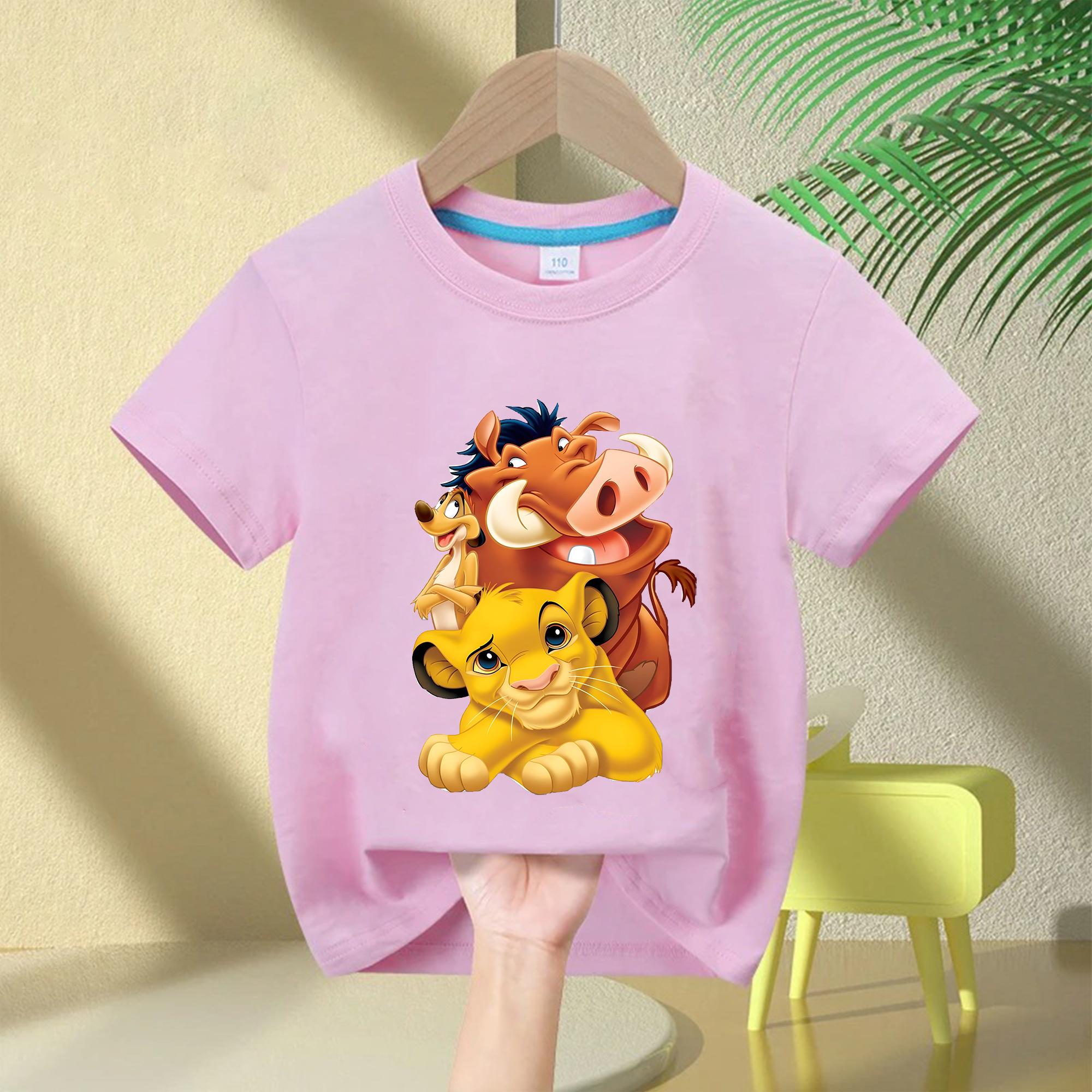 Modieuze Coole Leeuwenkoning Simba Cartoon Print Kinderen Zomer 2026 Ademend Ouder-Kind Korte Mouw 160