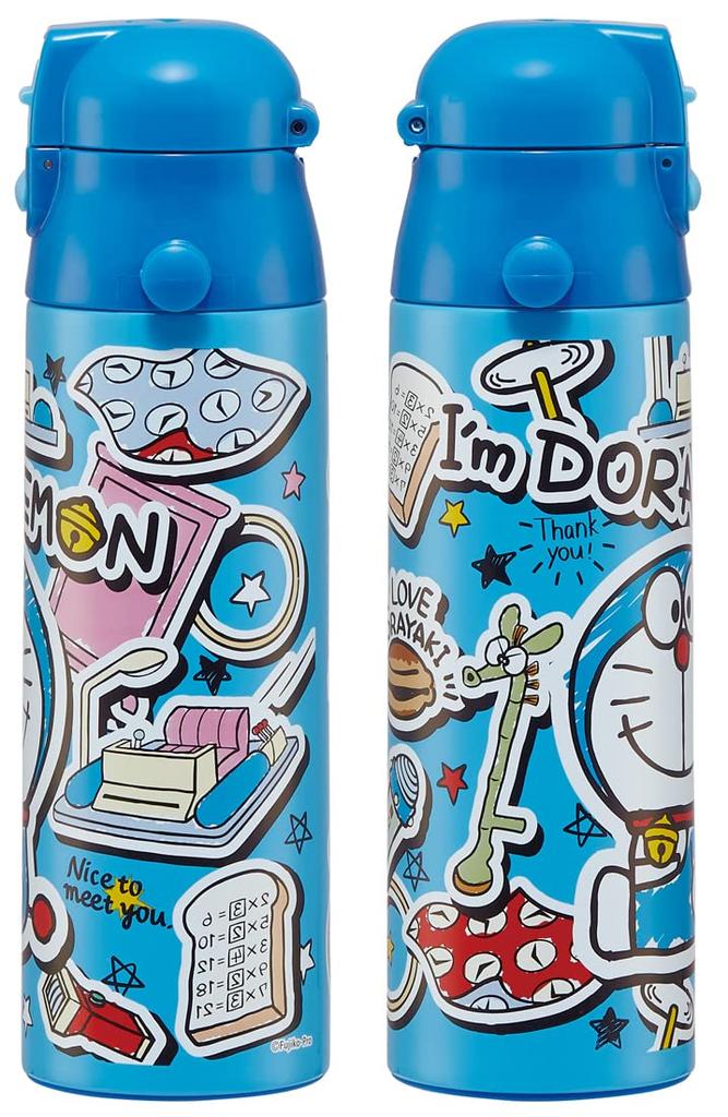 Skater Kids' Stainless Steel Water Bottle, 2-Way Design, 580ml (Direct Drinking), 570ml (Cup Drinking), Doraemon Sticker, Lightweight, Insulated, and
