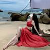 Pure Desire Spice Girl Slanted Shoulders Waist Atmosphere Vacation Super Fairy Big Swing Romantic Dress Red Long Dress High Sense New