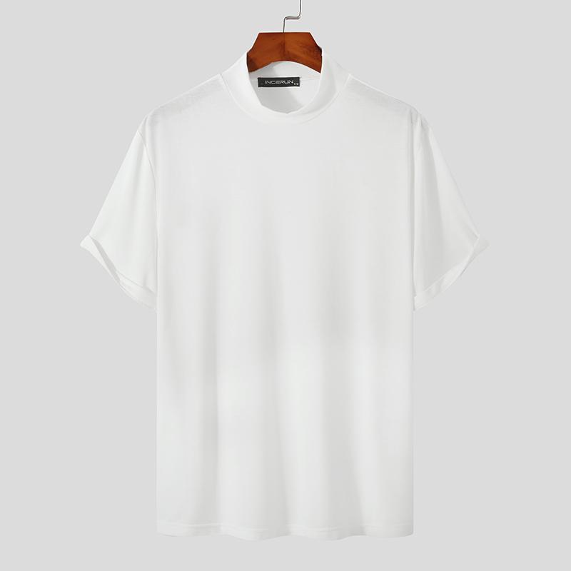 Купить INCERUN летние мужские базовые футболки с высоким воротом и ...