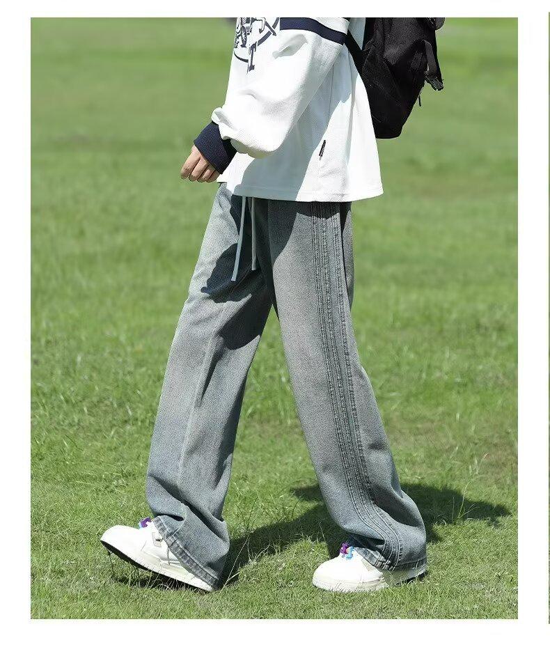 Men's American Retro Wide-Leg Straight Jeans - Youthful, Loose Fit for Spring & Autumn