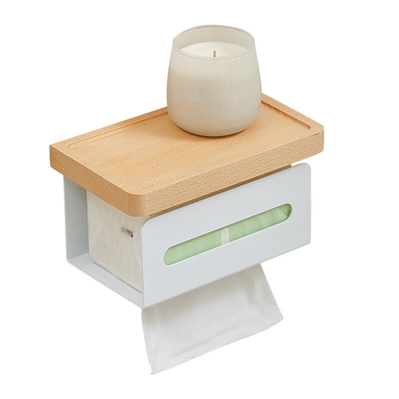 Solid wood tissue holder punch-free toilet roll holder