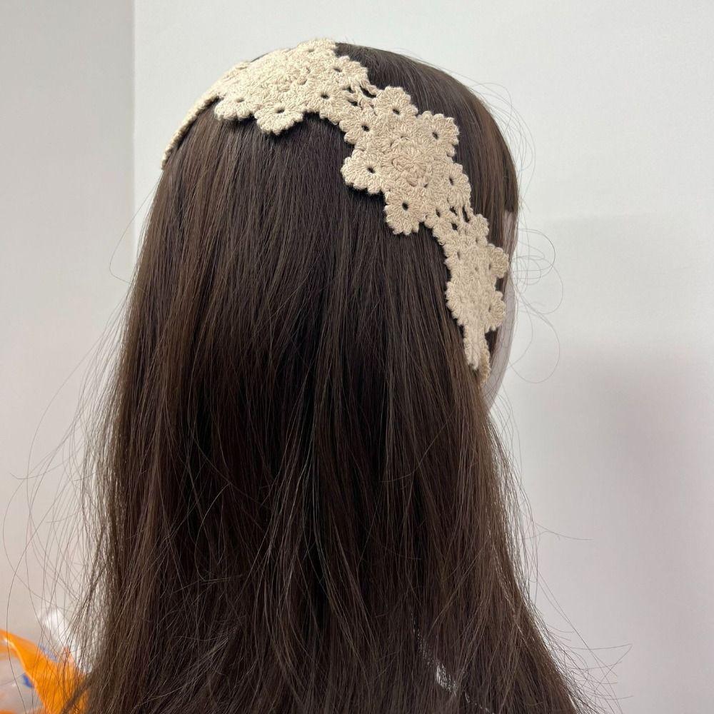 Wide Band Crochet Hair Band Hollow Flower Design Floral Headband Hair Scarf  Beach Daily Wear