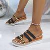 Fashion Women Slippers 2025 New Casual Blocking Sandals Outdoor Soft Leather Slippers Thick Soled Slope Woven Straw Shoes Slides Women