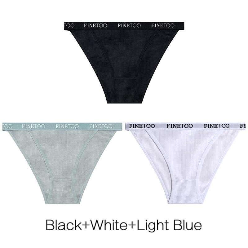 FINETOO 3Pcs/set Women's Cotton Panties Low-Rise Female Comfortable Underwear Waffle Briefs Letter Belt Underpants Lingerie New