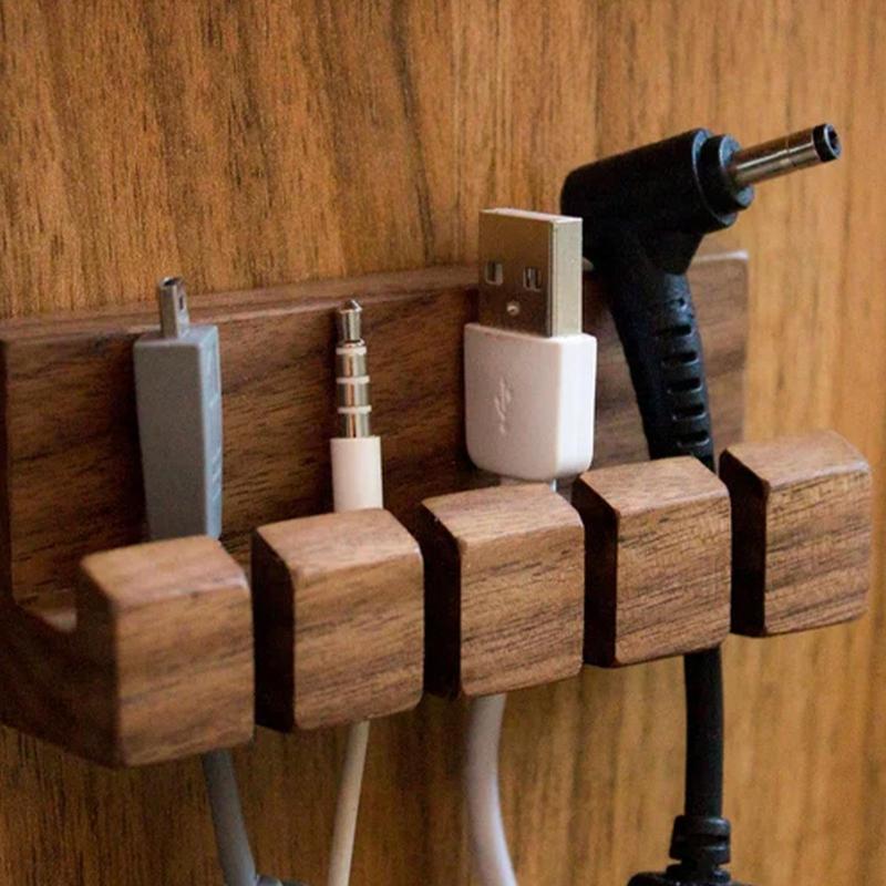 Kabelorganisatör Trä USB-kabelhållare Kabelorganisatör Självhäftande Kabelhållare För Kablar 3M Tejp Baksida 4 Hål För Skrivbord